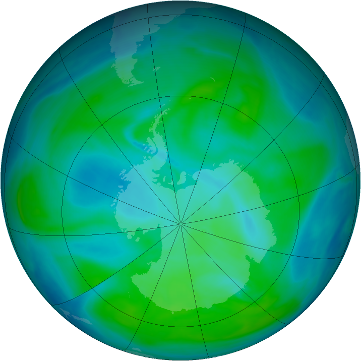 Antarctic ozone map for 07 January 2008